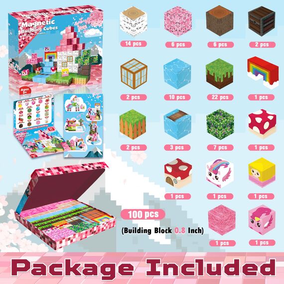Annexfun Magnetische Bausteine 100 Stück - Baue Dein Magisches Einhorn mit Prinzessin & Schloss! Fantasievolle Magnetische Bauwelt Spielzeug ab 4 Jahren für Mädchen 4-8 Jahre