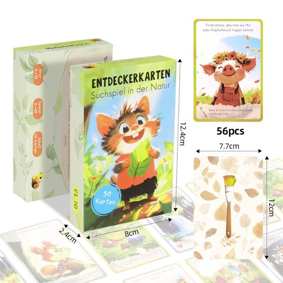Aolso Entdeckerkarten für Kinder, 50 Stück, Deutsch, Outdoor Schatzsuche und Natur entdecken, Spannendes Suchspiel, Lernspiel & Geschenk für Mädchen und Jungen