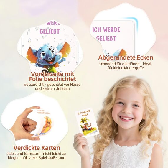 Aolso Affirmationskarten Kinder, 50 Stück, Deutsch, Umgang mit Gefühlen Lernen mit Gefühlskarten, Achtsamkeitskarten für positives Denken, Selbstliebe, Mut und Dankbarkeit