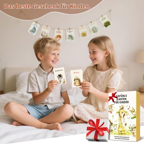 Aolso Affirmationskarten Kinder, 32 Stück, Deutsch, Umgang mit Gefühlen Lernen mit Gefühlskarten, Achtsamkeitskarten für positives Denken, Selbstliebe, Mut und Dankbarkeit