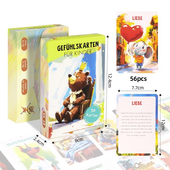 Aolso Gefühlskarten für Kinder, 50 Stück lebendige Emotionsbilder, Deutsch, Emotionskarten für Selbstregulation und EIN gutes Gefühl, Geeignet für Kindergärten, Grundschulen und Familien