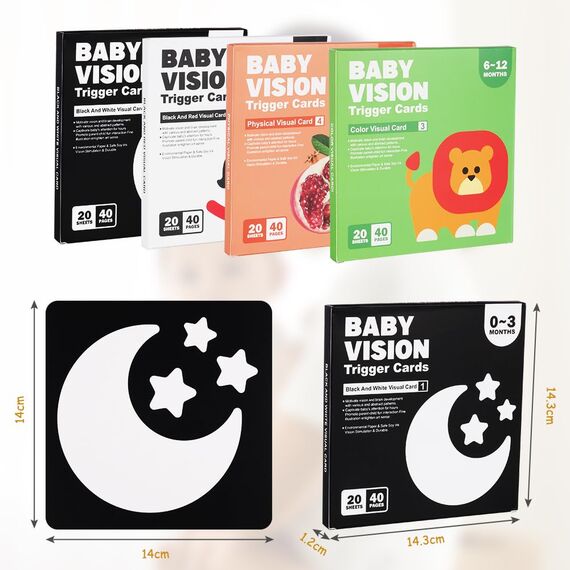 Aolso Sensory Toys Karten, 80pcs Schwarz Weiß Kontrastbuch Baby, Lernkarten Kleinkinder für Visuelle Stimulation und Entwicklung des Gehirns für 0-6 Monate