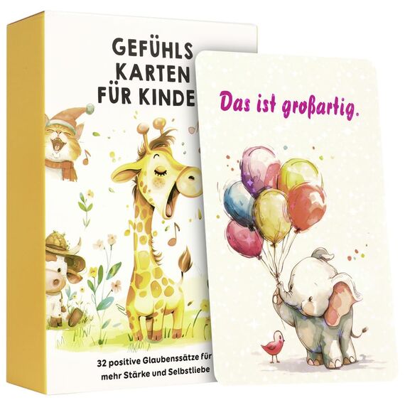 Aolso Affirmationskarten Kinder, 32 Stück, Deutsch, Umgang mit Gefühlen Lernen mit Gefühlskarten, Achtsamkeitskarten für positives Denken, Selbstliebe, Mut und Dankbarkeit