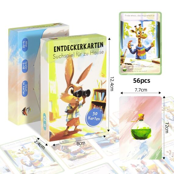 Aolso Entdeckerkarten für Kinder, 50 Stück Indoor-Suchspiel, Deutsch, Indoor-Schatzsuche und Zuhause entdecken, Lernspiel & Geschenk für Mädchen und Jungen​