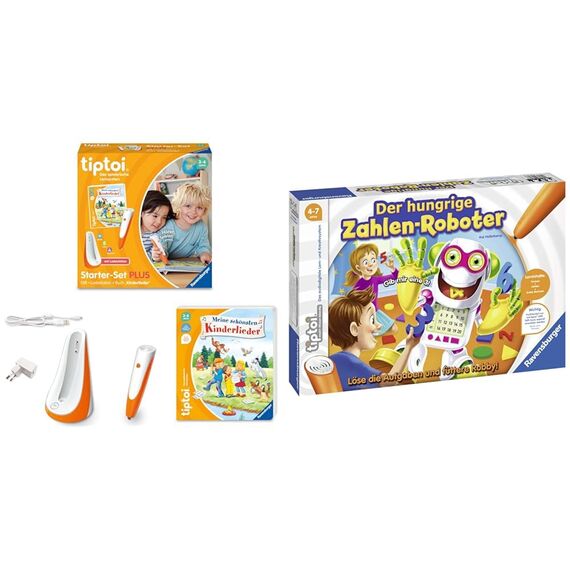 Ravensburger tiptoi Starter-Set Plus 00159: Stift und Buch Meine schönsten Kinderlieder & tiptoi Spiel 00706 Der hungrige Zahlenroboter