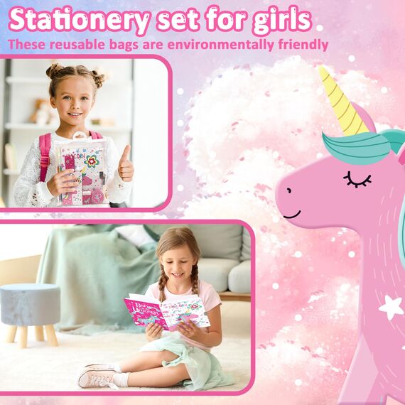 Set Tagebuch Mädchen, Kinder Schreibwaren-Geschenkset Enthält Einhorn Tagebuch mit Schloss Notizblock Radiergummi Spitzer Lineal & 6-Farben-Stift für Teenager Junge Notizbuch Geschenke 6-12 Jahren