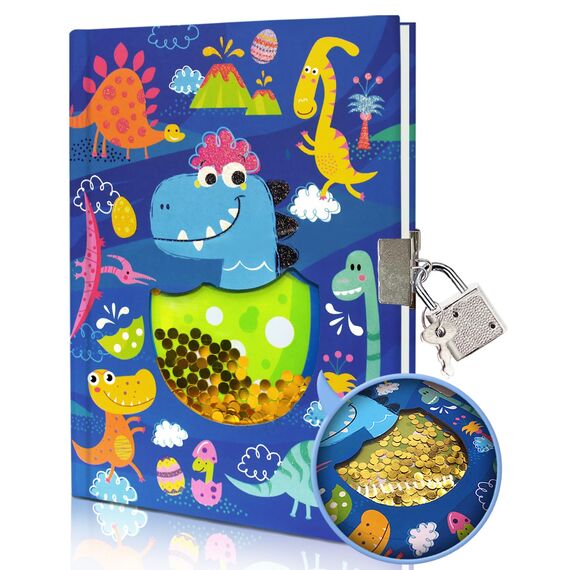 Tagebuch Junge mit Schloss, 17,8x13,5cm 80 Linierte Blätter Schüttelbares Pailletten-Dinosaurier Notizbuch Mädchen Kinder tagebuch zum Schreiben Teenager Geschenke Mädchen & Jungen 6 7 8 9 10 Jahren