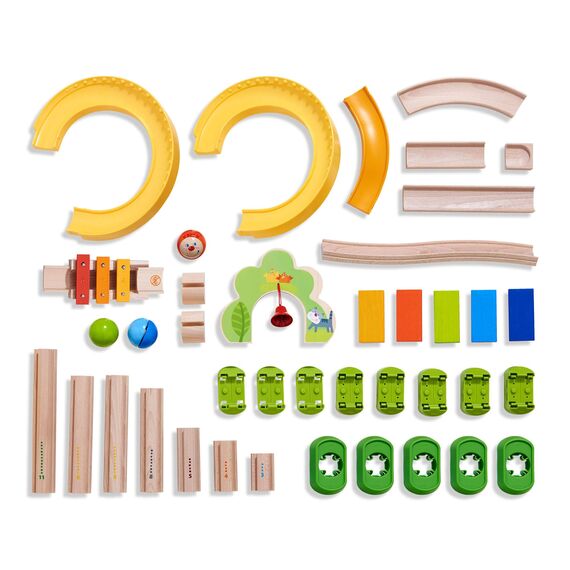 HABA Kullerbü Kugelbahn SIM-Sala-Kling – Holz-Murmelbahn mit Sound-Elementen – Erweiterbares Kugelbahn-System für Kinder ab 2 Jahren – 1302056001