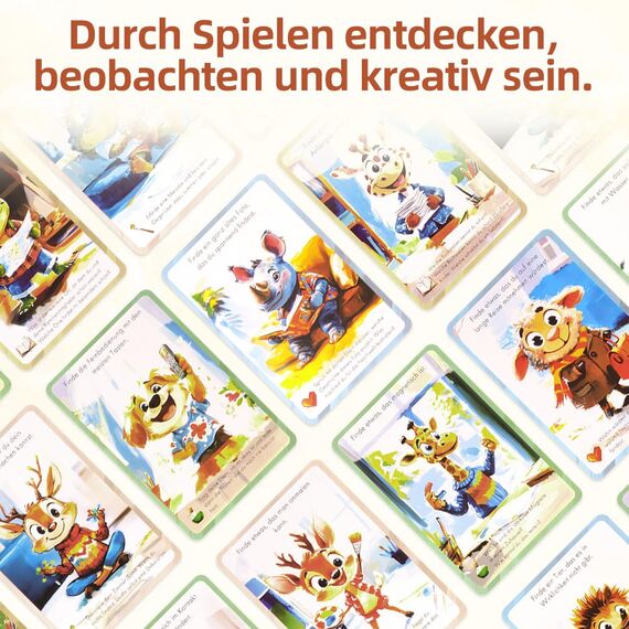 Aolso Entdeckerkarten für Kinder, 50 Stück Indoor-Suchspiel, Deutsch, Indoor-Schatzsuche und Zuhause entdecken, Lernspiel & Geschenk für Mädchen und Jungen​