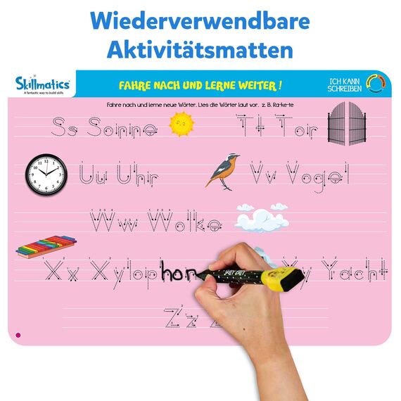 Skillmatics Lernspiel - Ich kann schreiben, Wiederverwendbare Aktivitätsmatten mit 2 Stiften, Geschenke und Vorschullernen für Kinder 3-6 Jahre