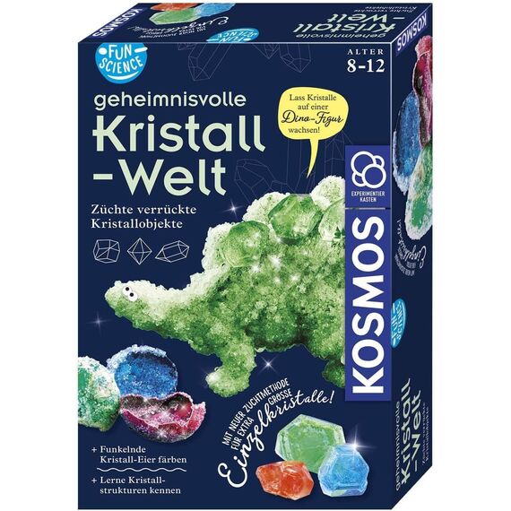 KOSMOS 654153 Fun Science - Geheimnisvolle Kristallwelt, Experimentierkasten für Kinder, Kristalle züchten, riesige Einzelkristalle in tollen Farben