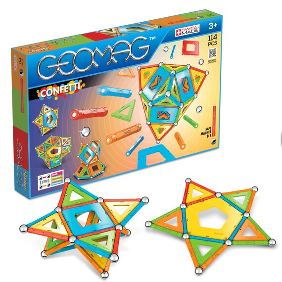 Geomag Classic Confetti 114 Teile Magnetisches Spielzeug für Kinder, Geschenk für Jungen und Mädchen im Alter von 5 6 7 8 9 10 11 12 13 Jahren, magnetische Konstruktionen, Kinderspielzeug