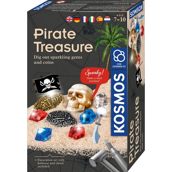 KOSMOS 616939 Piraten-Schatz Experimentierset, Ausgrabungs-Set für Kinder ab 7 Jahren, Schatzsucher, Fundstücke, Gipsblock, Geologie, Mitbringsel, Geschenk, mehrsprachige Anleitung