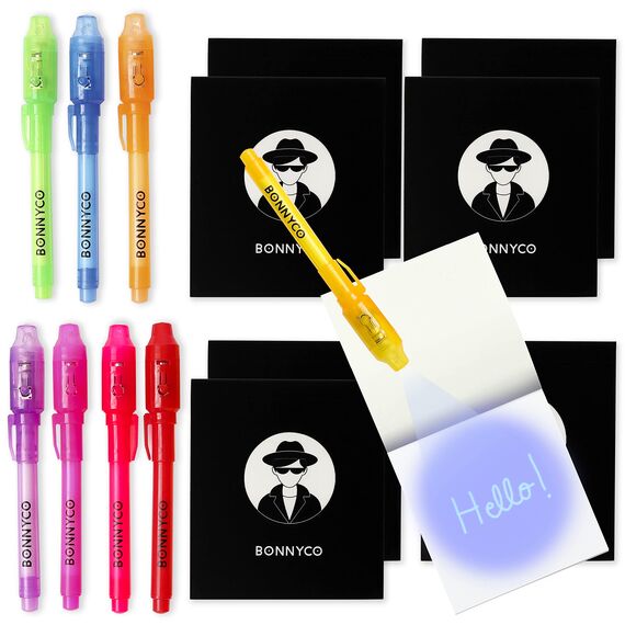 BONNYCO UV Stift und Notizbuch, 8 Stück Mitgebsel Kindergeburtstag Jungen, Mädchen. Kindergeburtstag Gastgeschenke, Kleine Geschenke für Kinder, Adventskalender Inhalt. Mini Geschenke