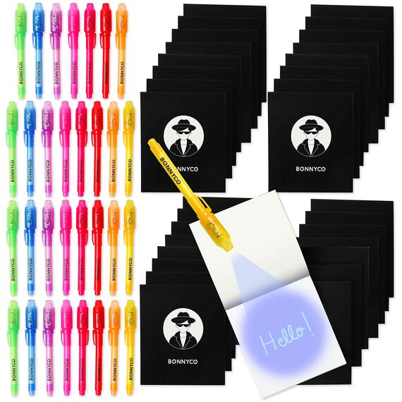BONNYCO UV Stift und Notizbuch, 32 Stück Mitgebsel Kindergeburtstag Jungen, Mädchen. Kindergeburtstag Gastgeschenke, Kleine Geschenke für Kinder, Adventskalender Inhalt. Mini Geschenke