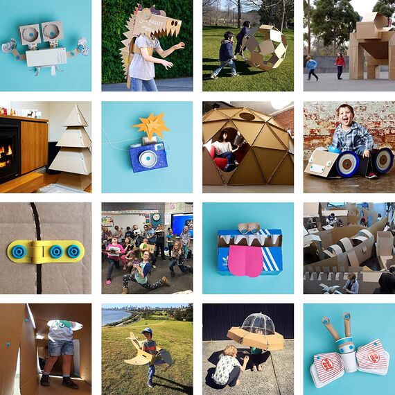 Makedo Explore | Werkzeugset aus recycelter Pappe im kleinen Werkzeugkasten (50 Teile) | STEM- und STEAM-Lernspielzeug für Zuhause und Schule