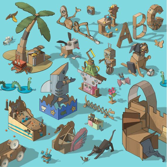 Makedo Explore | Werkzeugset aus recycelter Pappe im kleinen Werkzeugkasten (50 Teile) | STEM- und STEAM-Lernspielzeug für Zuhause und Schule