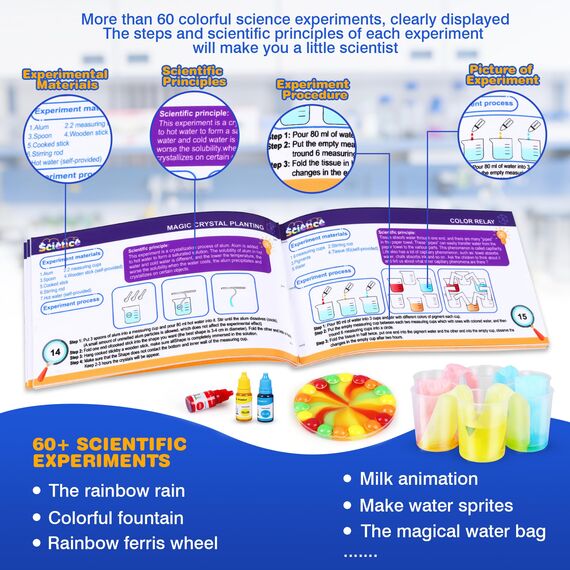 80+ Wissenschaft Experimente Kit für Kinder ab 4-6-8-12, STEM Aktivitäten Wissenschaftler Spielzeug Geschenke für Jungen Mädchen Chemie Set,Kristalle Züchten,Vulkan,Chemielabor