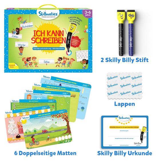 Skillmatics Lernspiel - Ich kann schreiben, Wiederverwendbare Aktivitätsmatten mit 2 Stiften, Geschenke und Vorschullernen für Kinder 3-6 Jahre