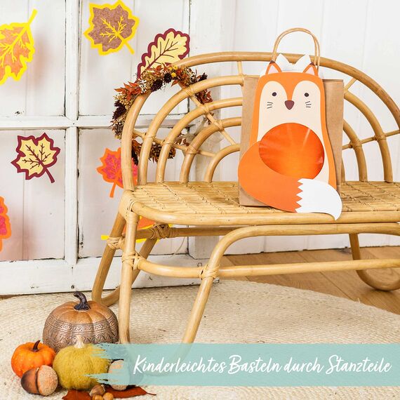 Papierdrachen 3 Laternen zum Selber Basteln - Henkeltüten mit Transparentpapier und Stanzteilen - Fuchs, Eule & Bär - für Mädchen und Jungen - Ideal für Kindergartenkinder