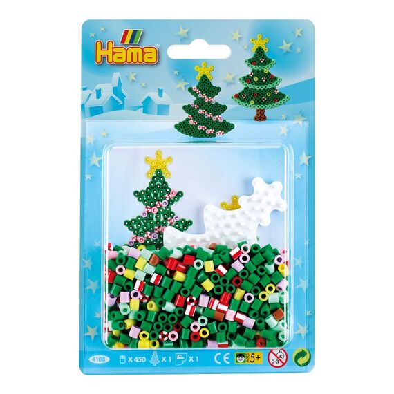 Hama Perlen 4108 Kleines Set Tannenbaum mit ca. 450 bunten Midi Bügelperlen mit Durchmesser 5 mm, Stiftplatte und Motivvorlage, inkl. Bügelpapier, kreativer Bastelspaß für Groß und Klein