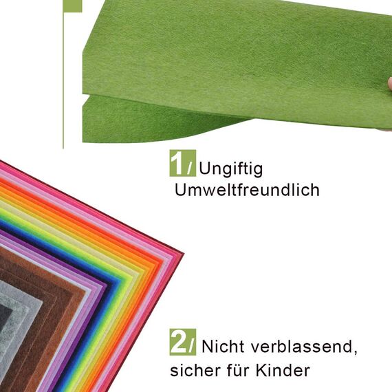 UOUNE Bunter Filzstoff 41 Farben Bunte Filzplatten 20 x 30cm Bastelfilz Filz Blätter Polyester Felt Fabric DIY Handwerk Stoff Filzplattenset bunt Nähen Projekte Patchwork