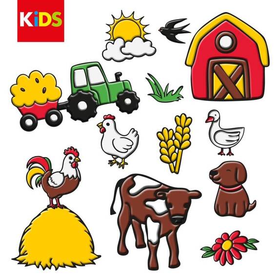 Marabu KiDS Window Color Bauernhof Set, 6 x 25 ml, Fensterfarbe für Kinder, abziehbare Fenstermalfarben, für Glas, Bastel- & Kreativset zum Malen, 0306000000006