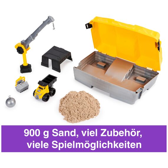 Kinetic Sand Baustellen Koffer - mit 907 g original kinetischem Sand aus Schweden, erfüllt alle gesetzlichen Anforderungen, mit Fahrzeug und Zubehör für Indoor-Sandspiel, für Kinder ab 3 Jahren