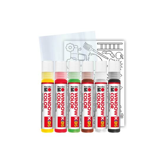 Marabu KiDS Window Color Bauernhof Set, 6 x 25 ml, Fensterfarbe für Kinder, abziehbare Fenstermalfarben, für Glas, Bastel- & Kreativset zum Malen, 0306000000006