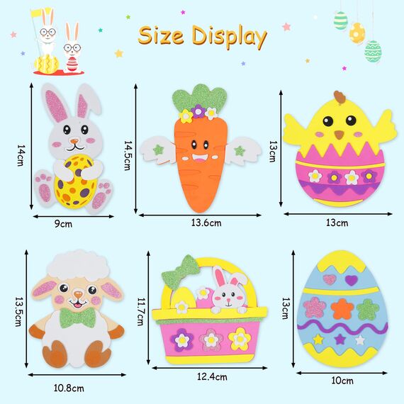 LAMEK 12 Ostern Bastelsets Kinder Kreative Ostern Kunsthandwerk zum Basteln mit Design Hasen Ostereier Osterküken Osterkörbchen Schafe Karotte Osterdeko für Osterzeit Frühling Kindergeburtstag
