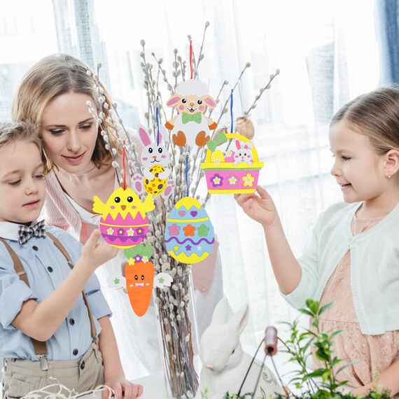 LAMEK 12 Ostern Bastelsets Kinder Kreative Ostern Kunsthandwerk zum Basteln mit Design Hasen Ostereier Osterküken Osterkörbchen Schafe Karotte Osterdeko für Osterzeit Frühling Kindergeburtstag