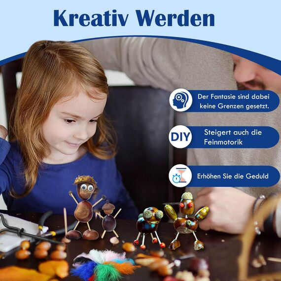 Gallop Chic Kastanienbohrer Bastelset mit kastanienhalter, 288 tlg Kastanienmännchen DIY Set für Kinder, Handbohrer zum Basteln mit Kastanien, Herbst Kastanien Bastelset