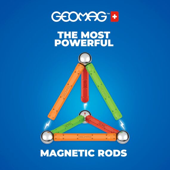 GEOMAG - CLASSIC CONFETTI 127 Stück -Magnetische Bausteine für Kinder ab 3 Jahren- Hergestellt in der Schweiz -Konstruktionsspielzeug mit 60 Stäben, 61 Kugeln, 6 Basen - Magnetische Lernspiele STEM