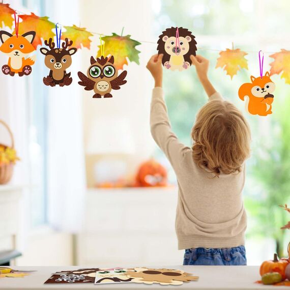 LAMEK 12 Herbst Tier Bastelsets für Kinder Herbst Kreativsets zum Basteln Kreative Kunsthandwerk Bastelhandwerk mit Moosgummi Aufkleber für Jungen Mädchen Herbstszeit Thanksgiving Geburtstag