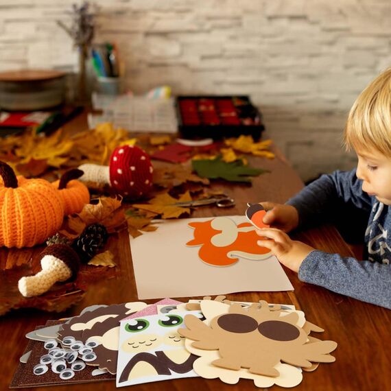 LAMEK 12 Herbst Tier Bastelsets für Kinder Herbst Kreativsets zum Basteln Kreative Kunsthandwerk Bastelhandwerk mit Moosgummi Aufkleber für Jungen Mädchen Herbstszeit Thanksgiving Geburtstag