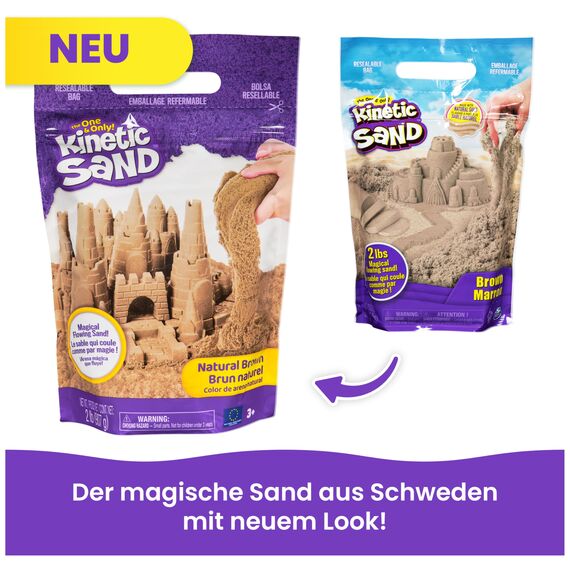 Kinetic Sand - 907 g Braun im Beutel, original kinetischer Sand aus Schweden für kreatives Indoor-Sandspiel, erfüllt alle gesetzlichen Anforderungen, fördert die Feinmotorik, für Kinder ab 3 Jahren