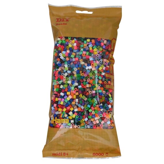 Hama Perlen 205-68 Bügelperlen Beutel mit ca. 6.000 bunten Midi Bastelperlen mit Durchmesser 5 mm im 76 Farben Mix, kreativer Bastelspaß für Groß und Klein