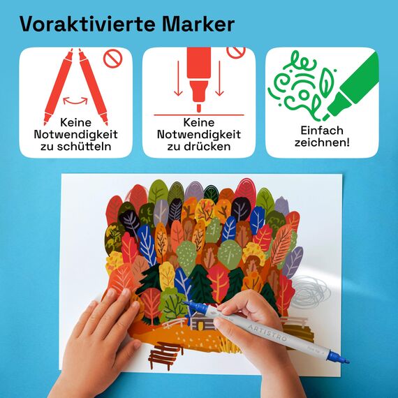 Artistro 12 Acrylstifte – Dual Tip (Pinsel & Fein) Marker für Stoff, Leinwand, Stein, Glas, Holz – Kalligrafie, Scrapbooking Zubehör, DIY & Geschenk für Kinder und Jugendliche – Kunstset