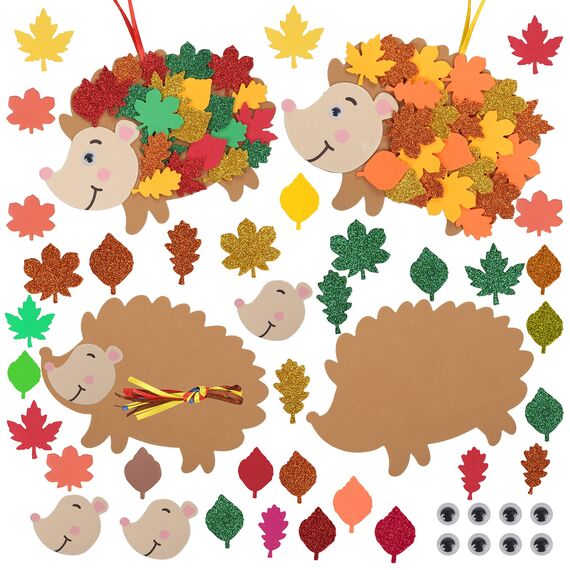 LAMEK 12 Igel Bastelsets für Kinder Herbst Kreativsets zum Basteln Kreative Kunsthandwerk Bastelhandwerk mit Moosgummi Schablonen Ahornblatt Bastelkoffer Herbstdeko für Herbstzeit