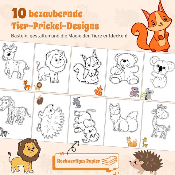 Prickelnadel Set für Kinder ab 4, Komplettes Prickelset mit 2 Prickelfilz, 2 Prickelnadel & 10 Stickbilder - Sicher & Entwickelt für Kleine Hände - Prickeln Kunst Kit für Kreative Bastelprojekte