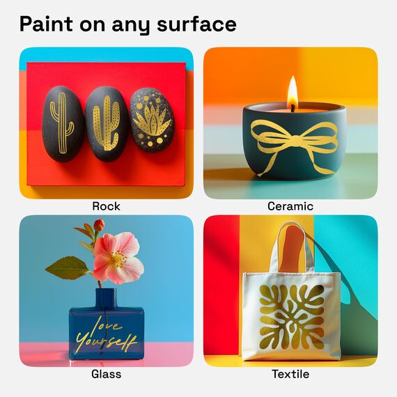 Artistro 5 Gold Acrylstifte – Dual Tip (Pinsel & Fein) Marker für Stoff, Leinwand, Stein, Glas, Holz – Kalligrafie, Scrapbooking Zubehör, DIY & Geschenk für Kinder und Jugendliche – Kunstset