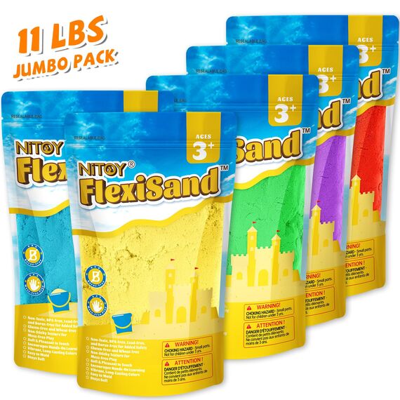 NiToy 5 kg Play Sand,FlexiSand Set 5 Farben für Kinder, Sensorisch Sandspielzeug Zaubersand Geschenk, ideal für kreatives Indoor-Sandspiel, ab 3 Jahren
