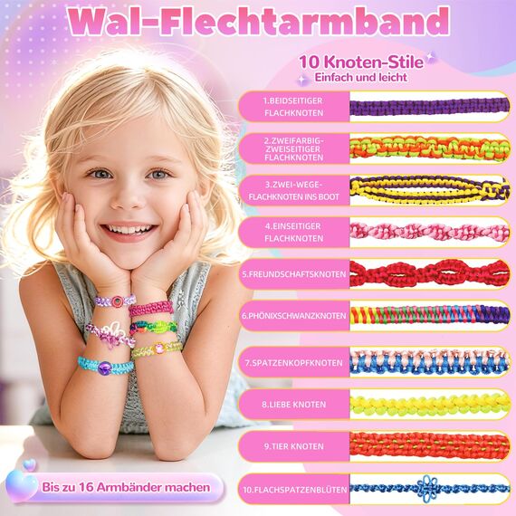 Euclidean Cube Freundschaftsarmband Selber Machen, Armbänder Selber Machen Wal geformt DIY Schmuckbastelsets Handwerk für Mädchen im Alter von 6, Armbänder Selber Machen Kinder-Bastelsets (Rosa)