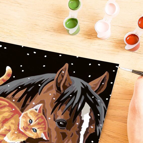 Ravensburger CreArt 28556 - Fohlen mit Kätzchen - Malen nach Zahlen für Kinder ab 7 Jahre, Malset mit Rahmen, Pinsel und Acrylfarben, Geschenk für Mädchen und Jungen, mit Glitzer