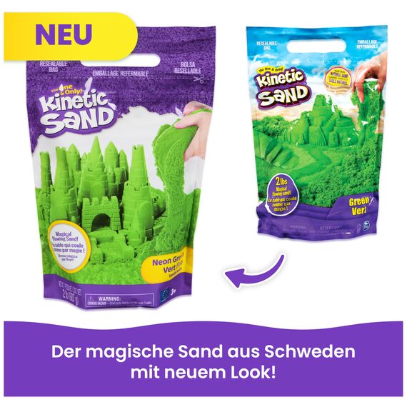 Kinetic Sand - 907 g Grün im Beutel, original kinetischer Sand aus Schweden für kreatives Indoor-Sandspiel, erfüllt alle gesetzlichen Anforderungen, fördert die Feinmotorik, für Kinder ab 3 Jahren