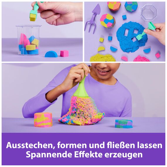 Kinetic Sand Squish N' Create Set - mit 382 g original magischem kinetischem Sand aus Schweden in drei Farben und 5 Werkzeugen für kreatives Indoor-Sandspiel, ab 7 Jahren