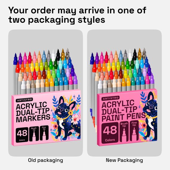 Artistro Acrylstifte mit Doppelspitze, Mehrfarbig – Für Stoff, Leinwand, Stein, Glas, Holz & Papier –Perfekt Christmas Set für kreative Kinder, Teenager & Bastelfans - 48 Farben Pinsel & Feine Spitze