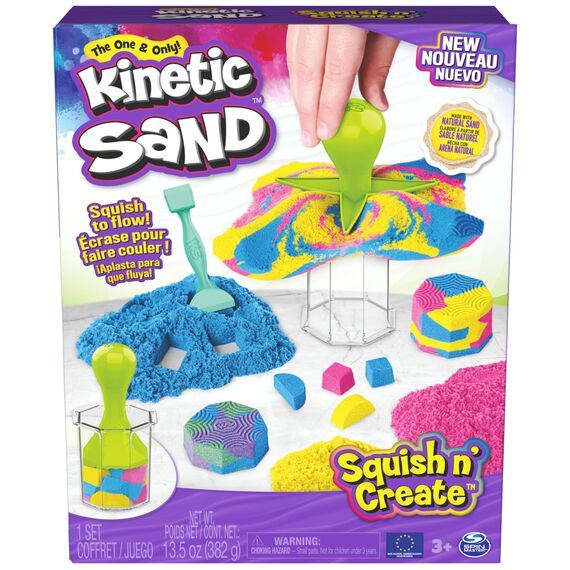 Kinetic Sand Squish N' Create Set - mit 382 g original magischem kinetischem Sand aus Schweden in drei Farben und 5 Werkzeugen für kreatives Indoor-Sandspiel, ab 7 Jahren