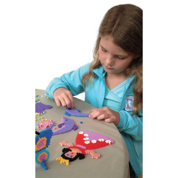 Hama Perlen 201-90 Bügelperlen Beutel mit ca. 3.000 bunten Midi Bastelperlen mit Durchmesser 5 mm im Mix gestreift, kreativer Bastelspaß für Groß und Klein