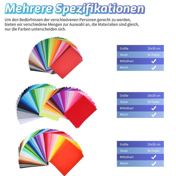 UOUNE Filz 50 Farben bastelfilz 20 x 30cm Bunte Filzplatten Bunter Filzstoff Filz Blätter Polyester Felt Fabric DIY Handwerk Stoff Filzplattenset bunt Nähen Projekte Patchwork